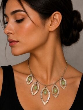 BRIGHTON Green Aventurine Hammered Leaf Bib Necklace